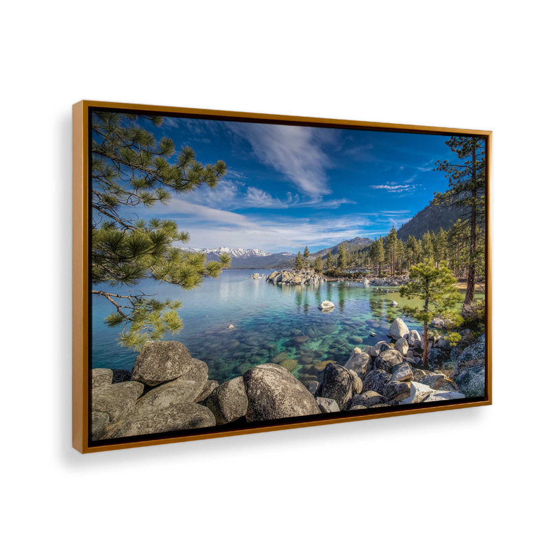 Lac Tahoe - imprimé, H 12 po x l 18 po, Cadre flottant doré, Doré
