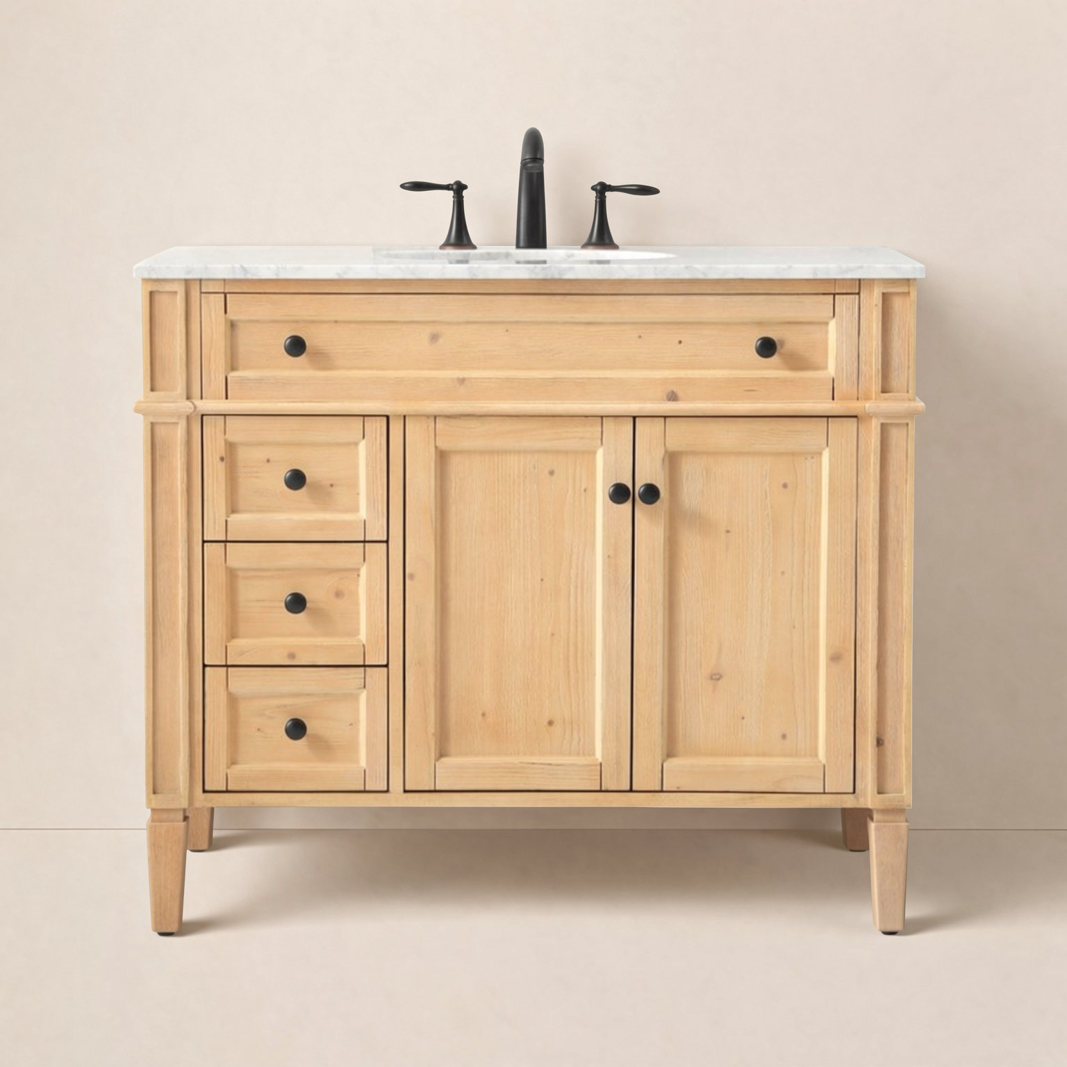 Rivers 40" Carrara Marble Single Bathroom Vanity, Natural
