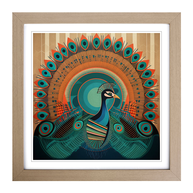 Peacock Constructivism No.3 - Framed Print, Oak