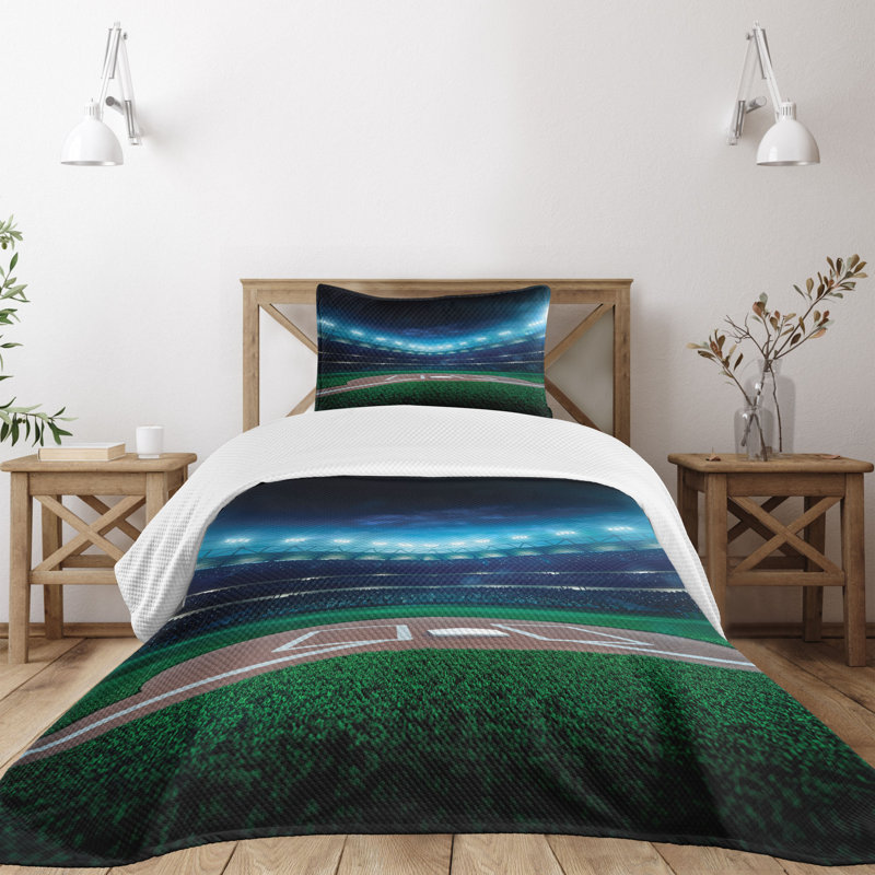 Twin White Polyester Baseball Stadium Bedspread Set