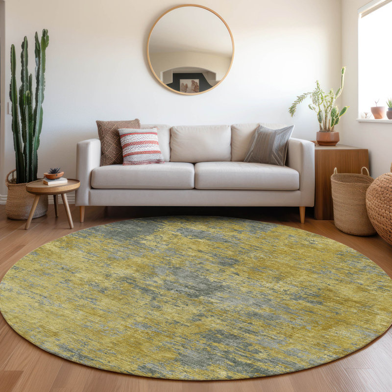 Machine Washable Indoor/Outdoor Chayden ACN1093 Gold Rug, Round 8'
