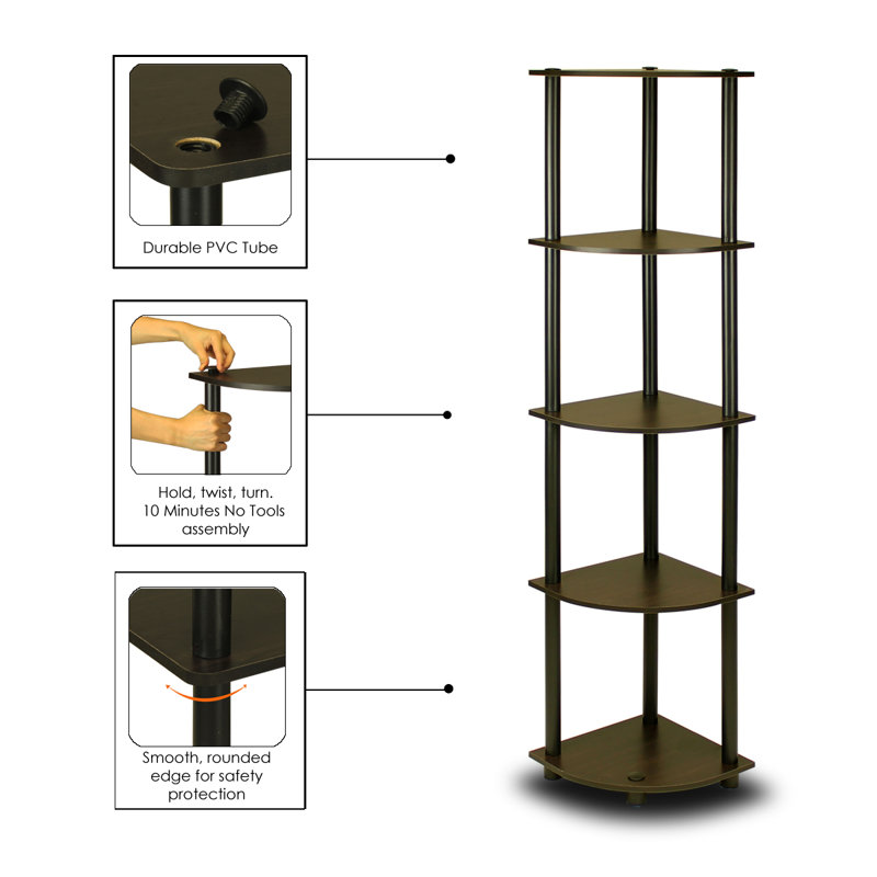 Bibliothèque en coin Baril, Espresso / Noir, (5 Shelves) 57.7" H x 11.6" W x 11.6" D