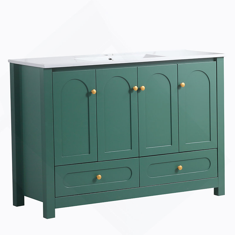 Base de meuble-lavabo 48 po, armoire de rangement - 4 portes à fermeture douce et 2 tiroirs, Vert
