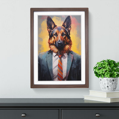 German Shepherd In A Suit No.4 - Single Picture Frame Print on Wood