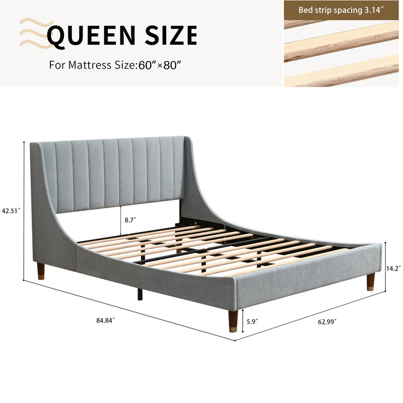 Linvel Upholstered Wingback Platform Bed, Queen, Light Blue