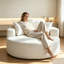 Canapé simple de 53,9 po en chenille avec nuage, tonneau surdimensionné incurvé avec 3 coussins décoratifs, support en mousse et à ressorts, aucun assemblage requis pour le salon, la chambre à coucher, beige-131138971