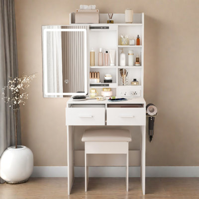 Small Makeup Vanity Desk With Mirror & Adjustable LED Lights