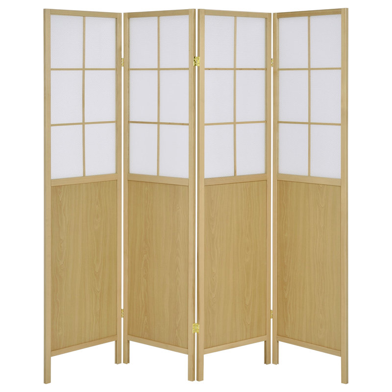 Natural Wood and White Shoji 4-Panel Folding Screen