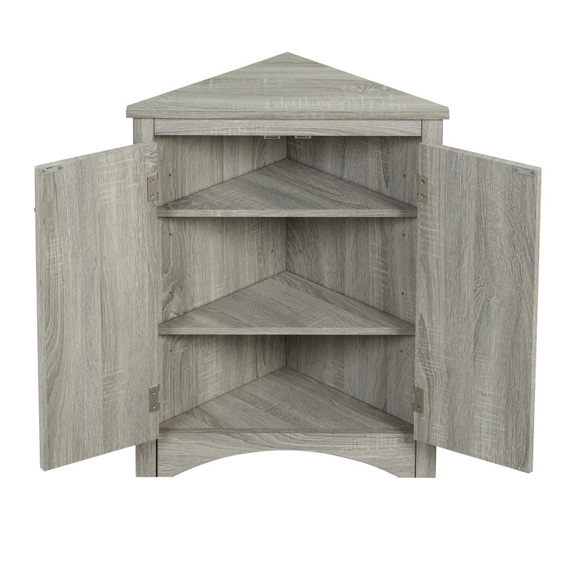 Triangle Cabinet With Adjustable Shelves - Oak Finish Eye-Catching, Rustic Gray