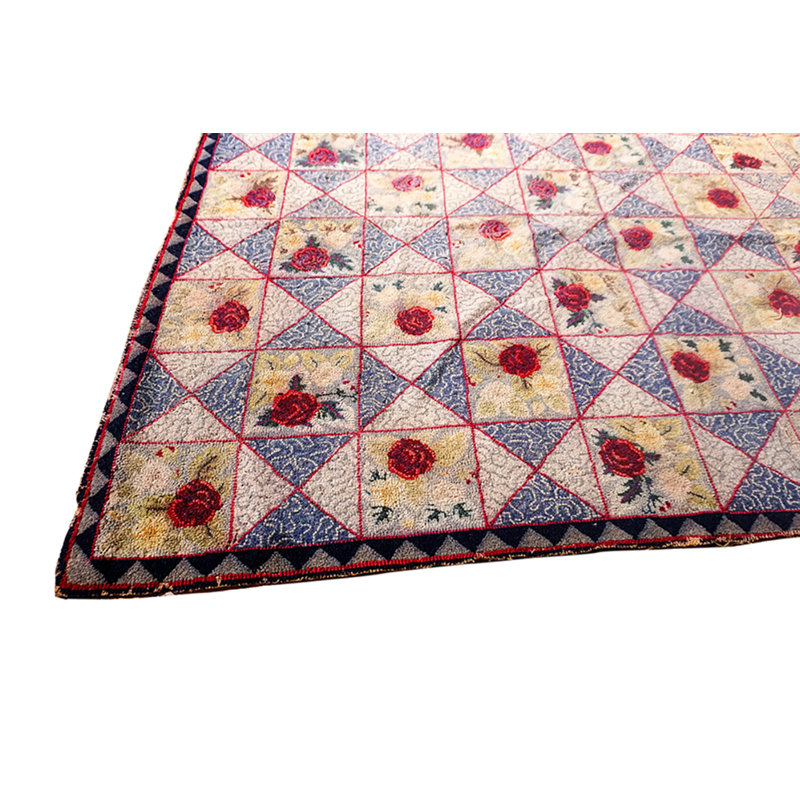 Antique 1880s Multicolor Jewel Tones Wool American Hooked Rug