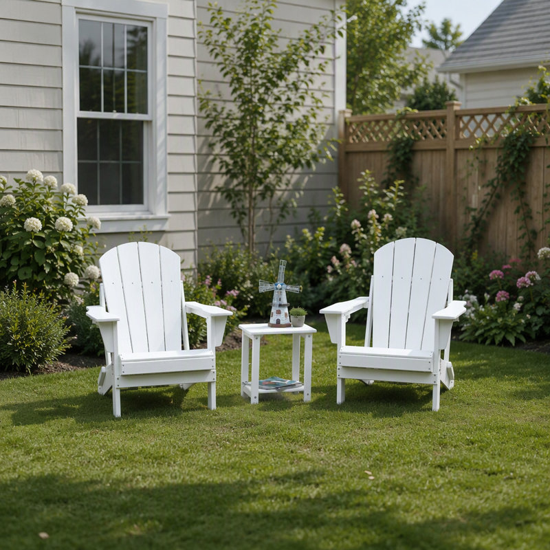 Ensemble de chaises Adirondack pliables d'extérieur avec table d'appoint et porte-gobelets pour se détendre sur la terrasse