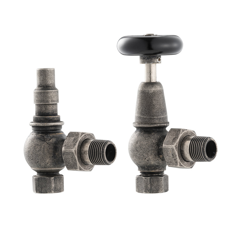 Abdiel Heating Manual Radiator Valve with Wheel Head & Lockshield, Pewter
