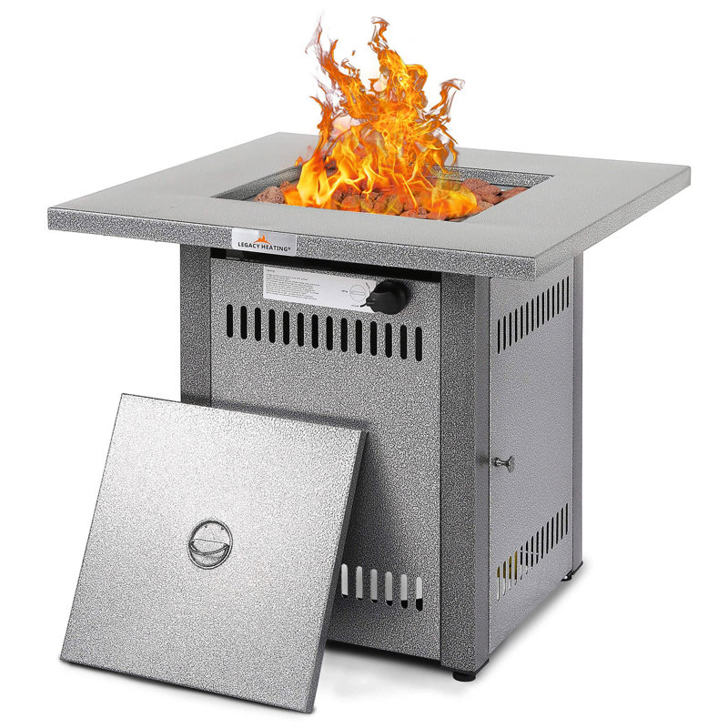 Foyer d'extérieur au gaz propane 50000, table argentée 28 "avec pierre de lave pour patio et patio