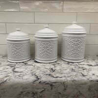 One Allium Way Embossed 3 Piece Kitchen Canister Set, White
