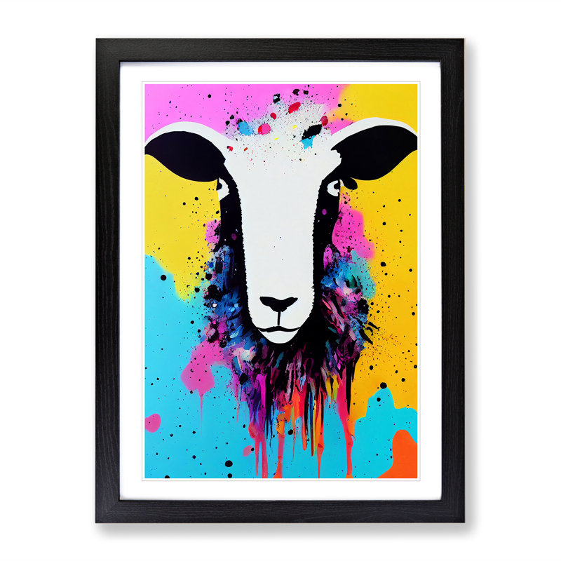 Colourful Sheep No.4 - Single Picture Frame Print, Black, 64cm H x 46cm W x 2cm D