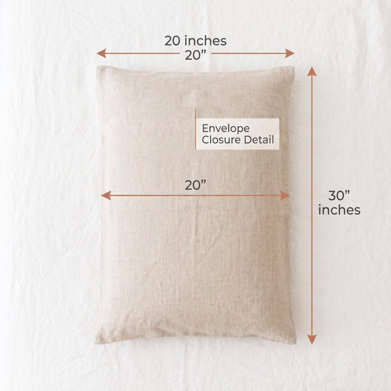 2 Pack 100% Pure Linen Pillowcases, Envelope Closure Standard Size Solid Linen Pillow Covers