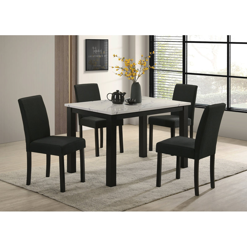 Chaises rembourrées en peluche de 5 pièces avec dessus en faux marbre blanc et gris anthracite