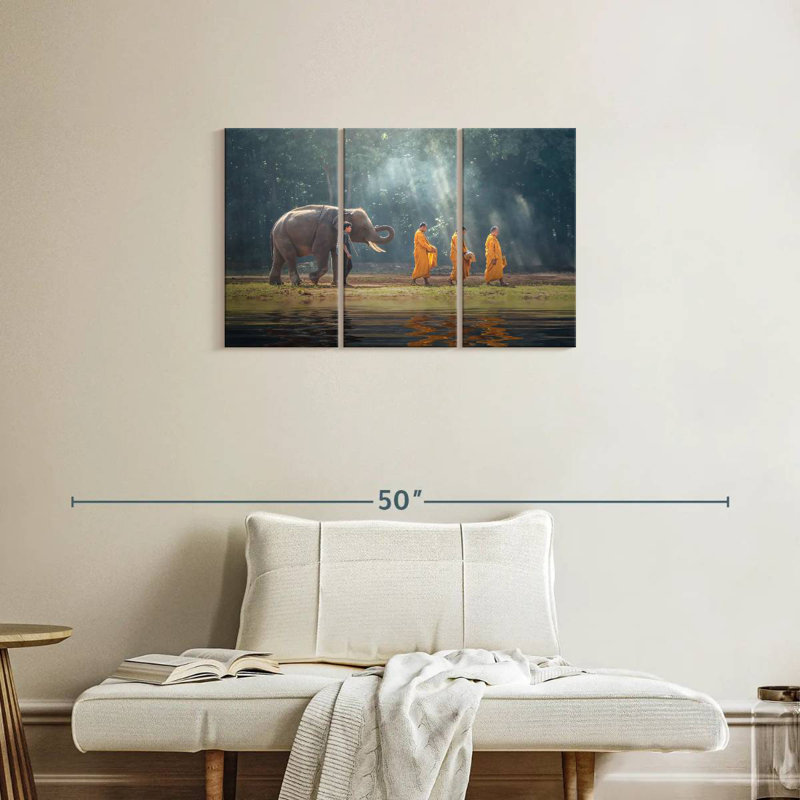 Brampt Elephant And Buddhist Monks, 20" H x 33" W