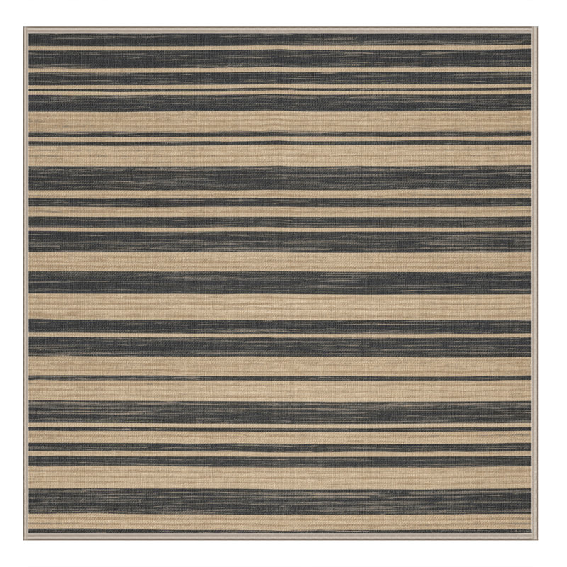 Machine Washable Horizontal Stripes Brown Area Rug, Square 7'