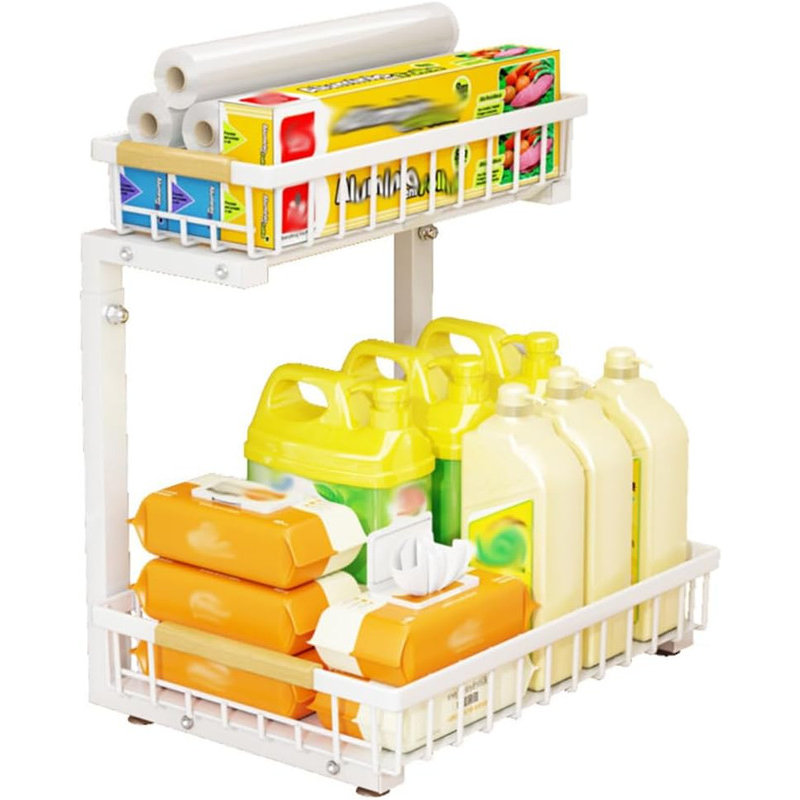 Under Sink Organizer,Pull Out Cabinet Organizer 2 Tier Slide Out Sink Shelf, Carbon Steel Under Sink Storage For Kitchen Bathroom Cabinet