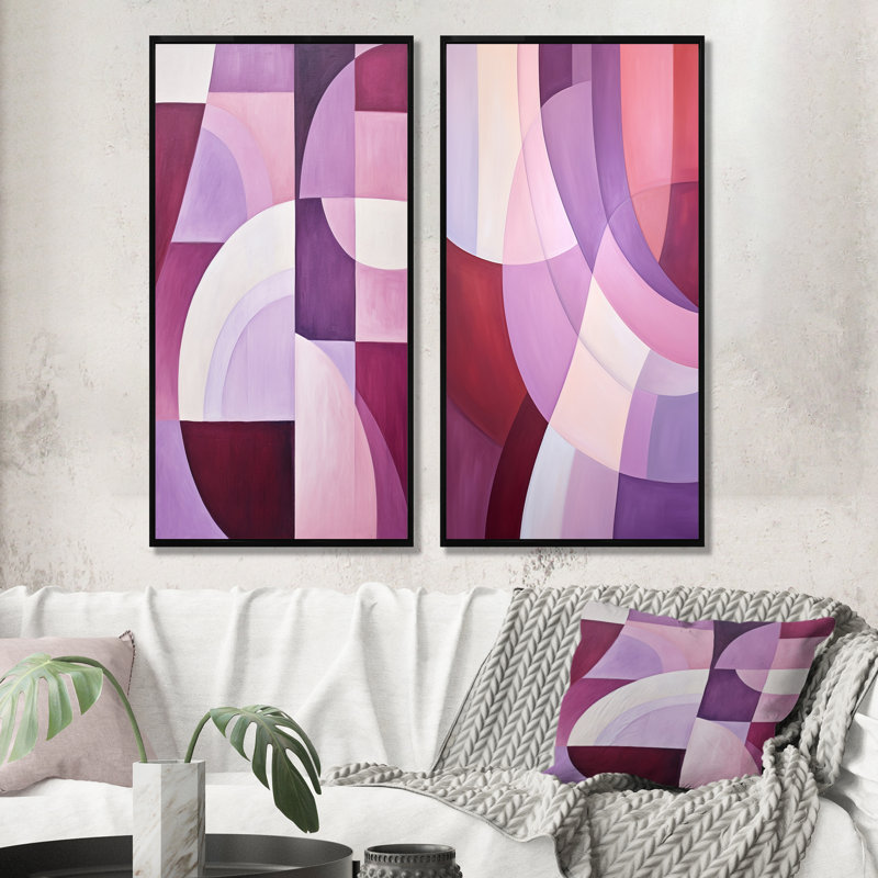 Chethan - Ensemble de 2 reproductions d'art abstrait, H 28 po x l 25 po, Cadre noir