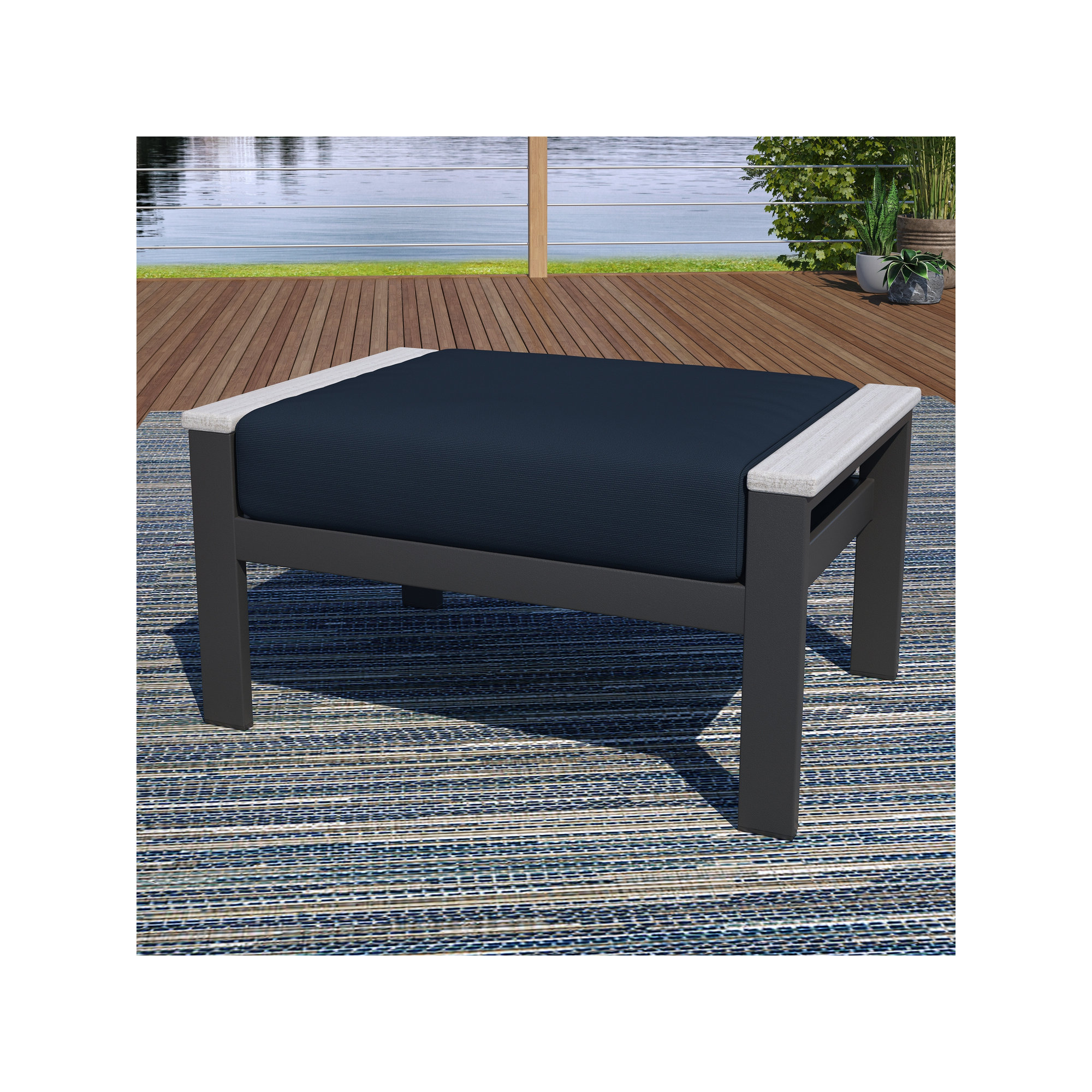 Townsend Outdoor Ottoman with Sunbrella® Cushion, Canvas Navy Sunbrella® Canvas
