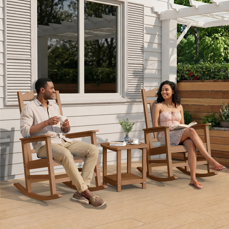 Outdoor Patio HDPE Rocking Adirondack Chair, Teak