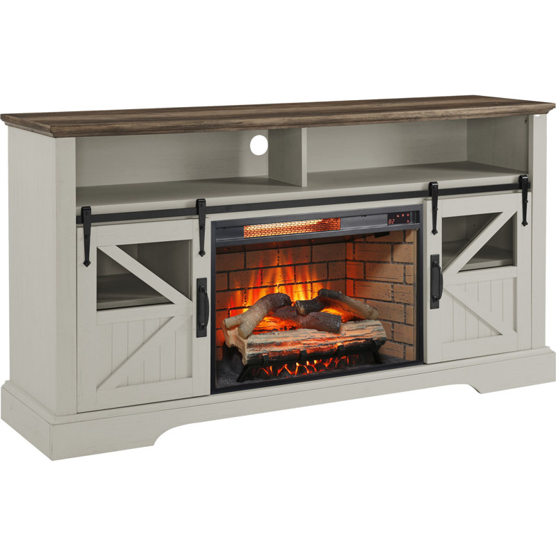 Electric Fireplace  Entertainment Center With Door Sensor-Jasmine white color, Jasmine White