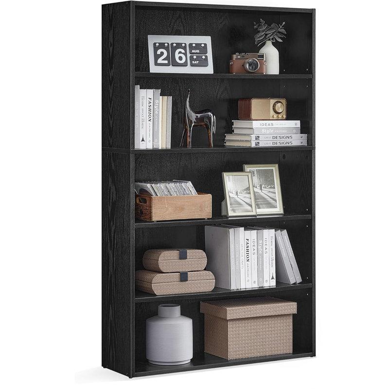 Sayef Standard Bookcase, Ebony Black, (5 Shelves) 52.7" H x 31.5" W x 9.4" D