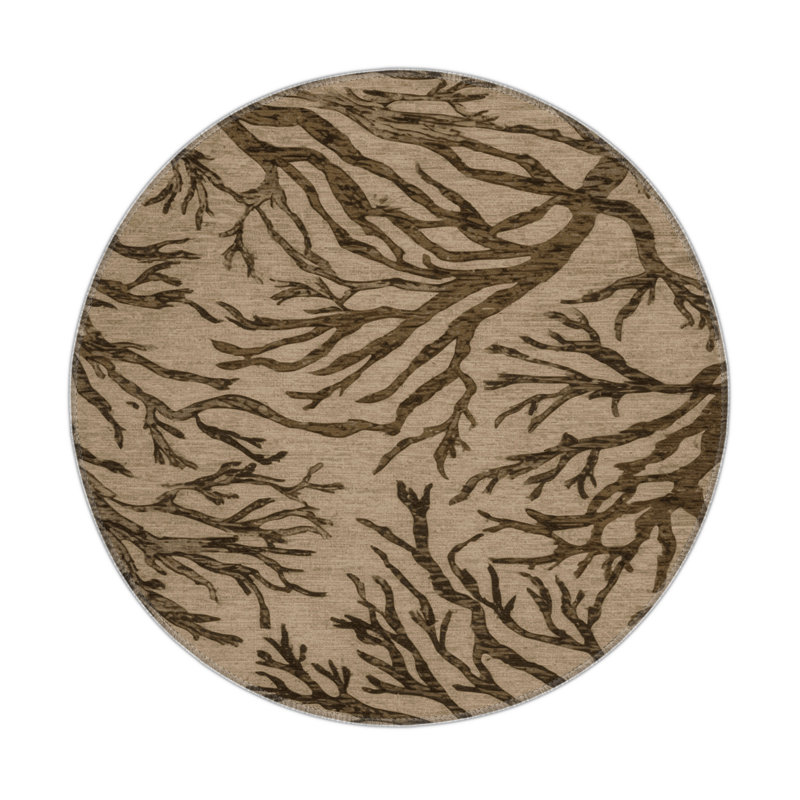 Nature Beige Indoor and Outdoor Area Rug, Round 5'