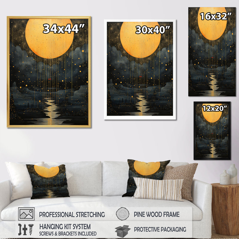 Iqlaas jaune gris Mid Century Minimalist Oasis, reproduction d'art sur toile, H 32 po x l 16 po x P 1 po, Cadre flottant noir