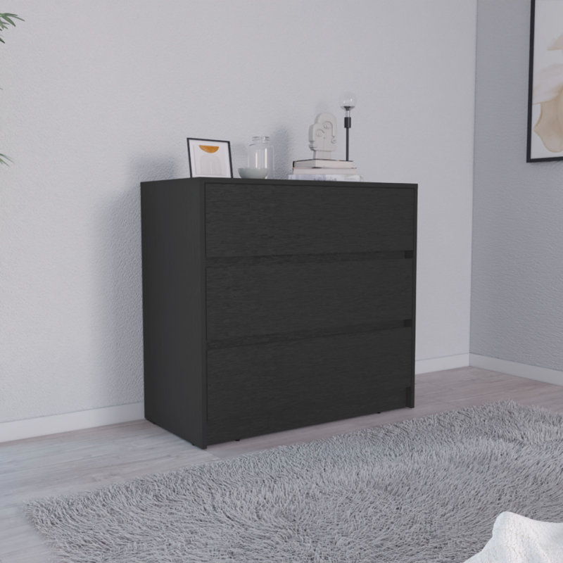 Commode à trois tiroirs Austin, mécanisme coulissant, Noir