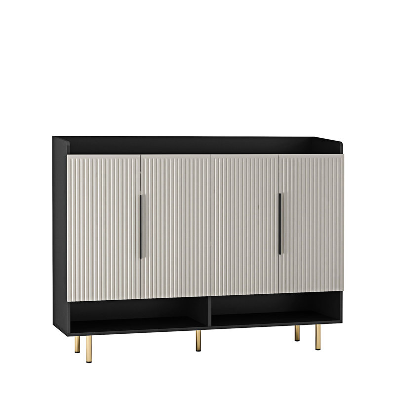 Off-White and Black 4-Door Modern Shoe Cabinet with Adjustable Shelves
