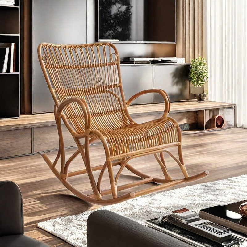Chaise berçante en rotin brillant