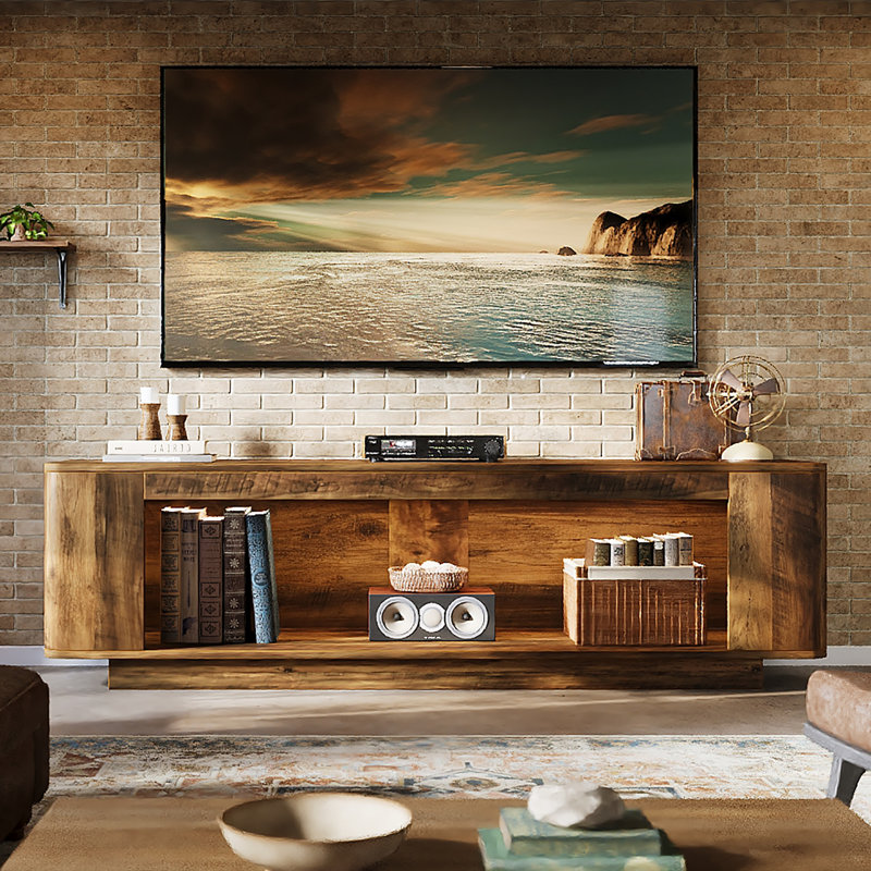 70.9-Inch Farmhouse TV Stand with LED Lights and Open Storage