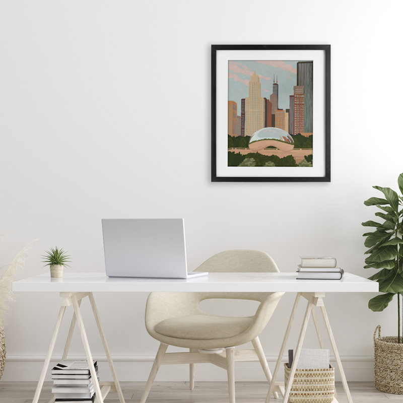 Chicago Bean Cityscape, reproduction encadrée sous verre, conception de Veronica Lara, H 21 po x l 17 po