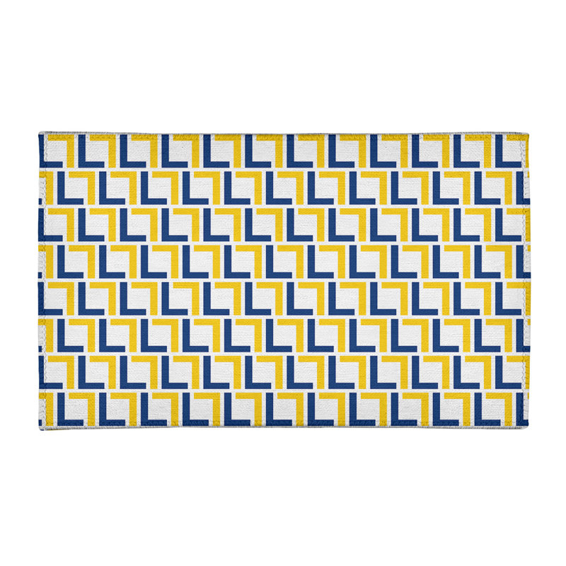 Tapis géométrique blanc / jaune / bleu, Rectangle 5 pi x 7 pi