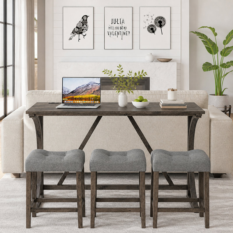 Ensemble de table de bar 4 pièces avec prise de courant, ensemble de table de bar et chaises, ensemble de table de bar avec 3 tabourets rembourrés