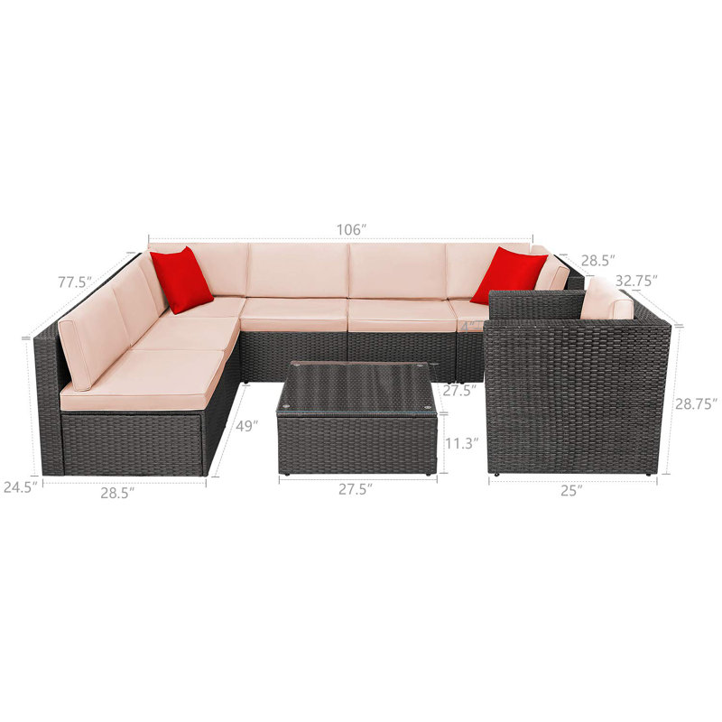 Jeffcoat 7 - Person Modular Patio Conversation Set with Cushions, Light Pink