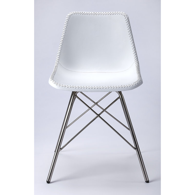 Glossop Leather Upholstered Side Chair, White Genuine Leather, Chrome