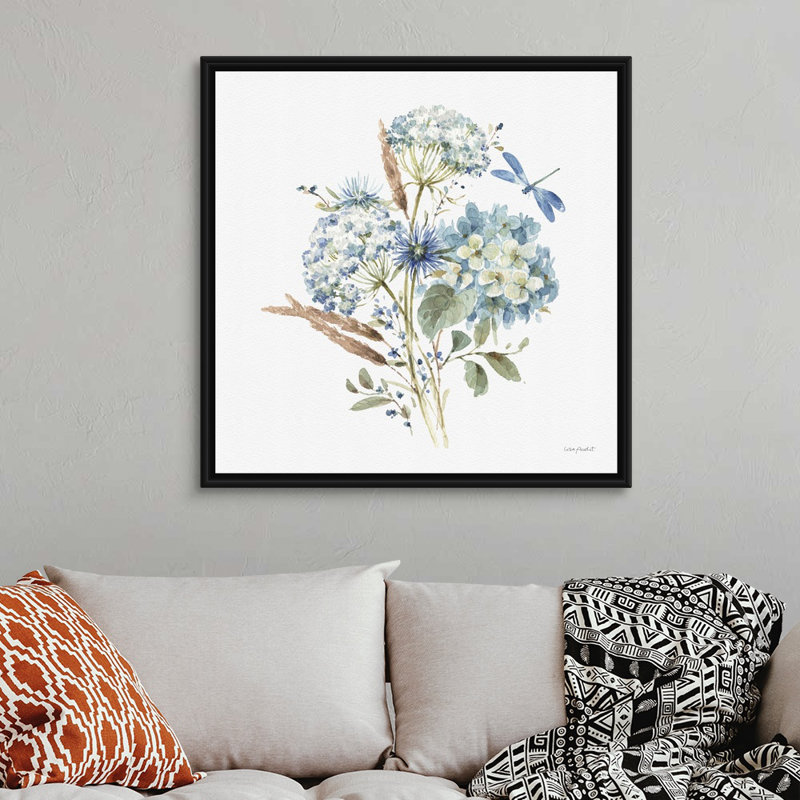 «Bohemian Blue 06 on White» par Lisa Audit - reproduction d'art, H 38 po x l 38 po x P 1,75 po, Toile avec cadre noir