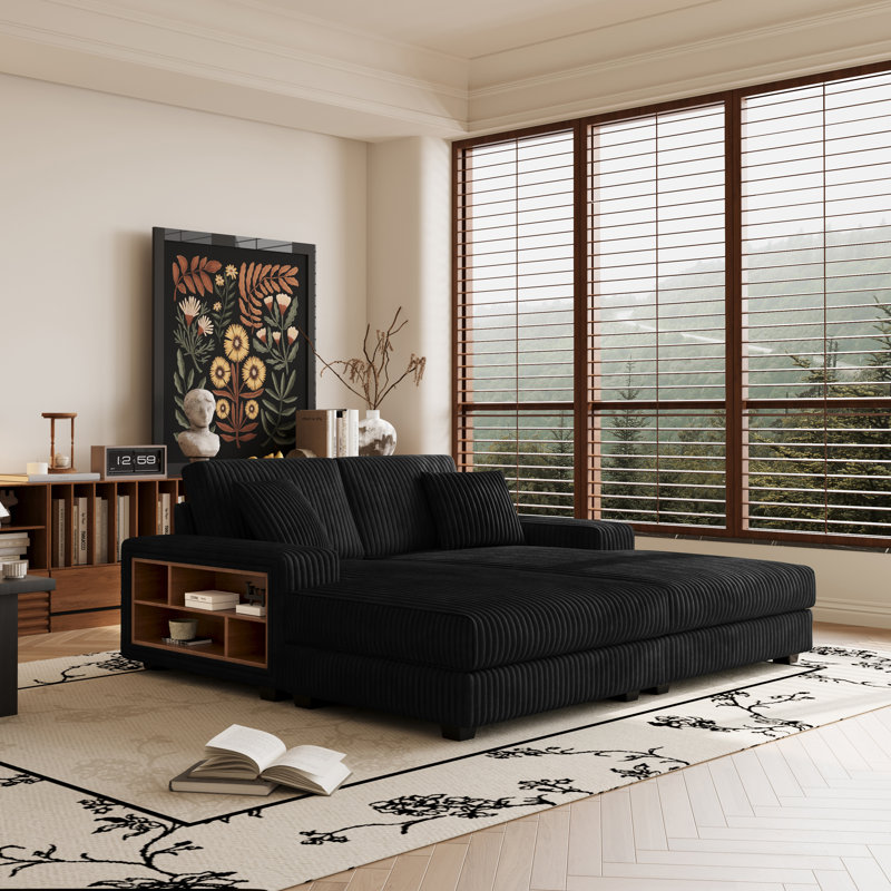 Combinaison de chaise longue convertible surdimensionnée rembourrée, Noir