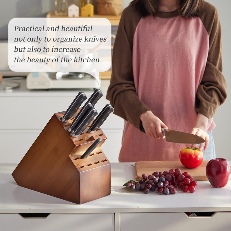 Large Brown Bamboo 20-Slot Universal Knife Block