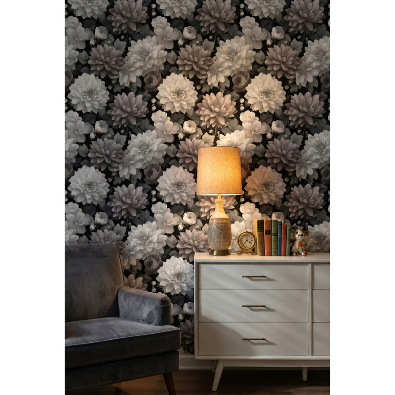 Papier peint floral, peinture murale rétro grise, Non tissé, non collé
