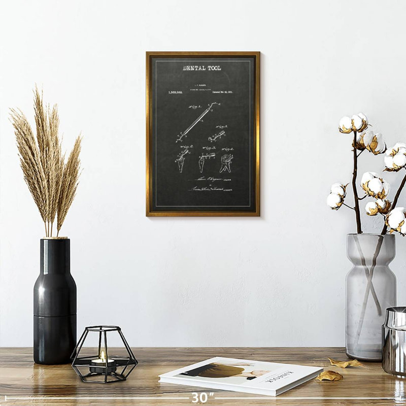Dental Tool BW Patent, 9" x 13", Floating Frame Gold