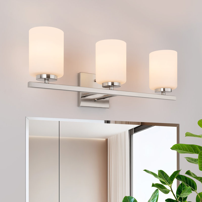 Ellysen Dimmable Vanity Light, Brushed Nickel, 3, Opal Glass