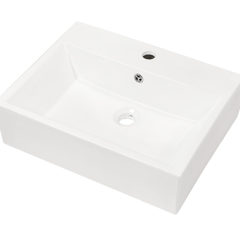 Lavabo de salle de bain mural rectangulaire en céramique blanche - 21 po x 16 po. Style européen élégant avec trou de robinet et trop-plein. Arc magnifique. Élégante et gracieuse. Céramique. Faible absorption d'eau. Teinture acide