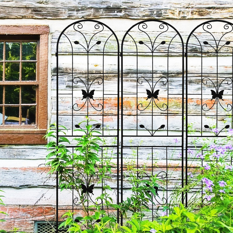 Paquet de 4, treillis antirouille 86,7 po x 19,7 po, support pour plante d'extérieur, tuyau rond galvanisé noir, support de fleur double antirouille pour l'escalade, rouille