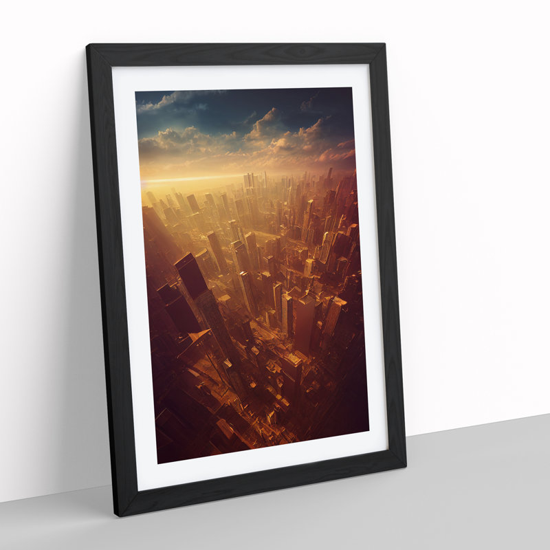 XV1022-4963X View Of A City Skyline No.2 - Print, Black Framed, 66cm H x 48cm W, White