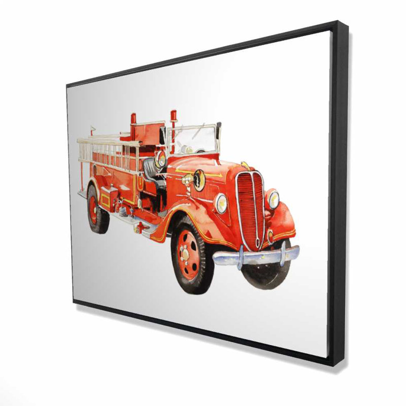 Toile de camion de pompiers rétro | Art encadré, H 49,25 po x l 37,25 po